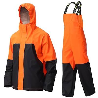 Men's Waterproof Workwear 3-Piece PU PRO Rain Suit | Jacket & Bib Pants Set, Sealed Seams, Storm Flap, Adjustable Hood, Windproof, Fishing Construction Outdoor Use