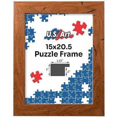 Distressed Oak 15x20.5 Puzzle Frame 1.25" Inch Wide - Handmade American Picture Frames with Preinstalled Hangers and UV Blocking Plexiglass, 15x20.5 Frame