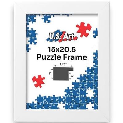 White 15x20.5 Puzzle Frame 1.25" Inch Wide - Handmade American Picture Frames with Preinstalled Hangers and UV Blocking Plexiglass, 15x20.5 Frame
