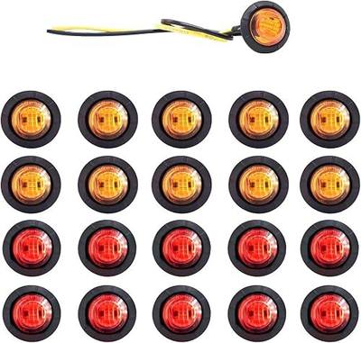 20 Pack 3/4 Inch Round LED Marker Lights, Amber Red Mini Clearance Lamps | 3rd Gen design; IP68 waterproof 12V DC, works for truck, trailer, RV, bus, van and marine boat mounting scenarios