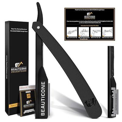 BEAUTICONE® Straight Razors for Men – Professional Barber Straight Edge Razor Kit with Replaceable Single Edge Blades - Navajas Para Barbero - Pouch Gift Box 1.2 mm Exposed for Close Shave Ultra Light