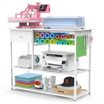 Crafit Extra Large Heat Press Table, Heat Press Stand Desk Cart with Vinyl Storage, Multi-Purpose Heavy Duty Metal Workbench for DIY Sublimation, T-Shirts Caps Mug & Tumbler Heat Transfer Projects