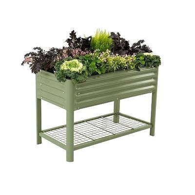 Elevated Raised Garden Bed, 2' x 4' Outdoor Planters Boxes with Legs & Storage Rack for Patio, 700 Lbs Weight Capacity, Raised Beds for Gardening Herbs Vegetables Flowers, Olive Green