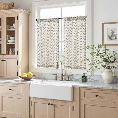 jinchan Black Boho Linen Kitchen Tier Curtains 36 Inch Rod Pocket 2 Panels | Light filtering, modern boho herringbone printed, cafe curtains for small window bathroom laundry room RVs, machine washable