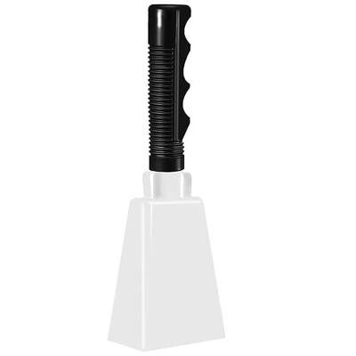 9 Inch White Cow Bell Noise Makers with Handle Black Steel Cowbell for Sporting Events Cheering Graduation Decor Football Games Party (White)