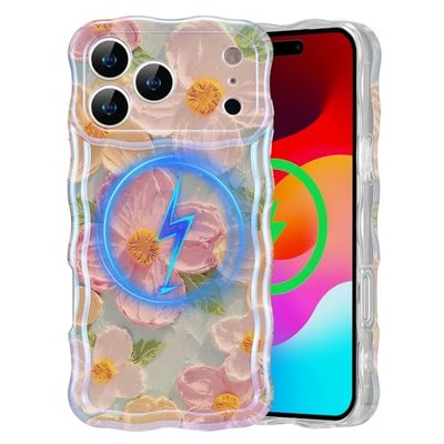 EYZUTAK Magnetic for iPhone 17 Pro Max Case, Oil Painting Flowers, Green