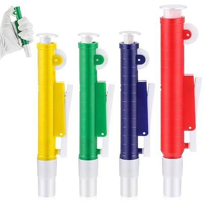 Teenyyou 4 Pcs 2ml 5ml 10ml 25ml Scientific Pipette Pumps, Lab Pipettes, Fit Plastic or Glass Pipettes (Blue,Green,Red,Yellow)