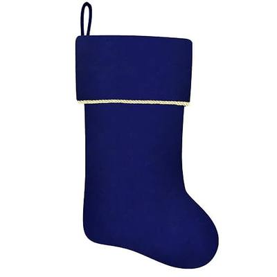 20 Inches Initial Monogram Blue Christmas Stocking, Personalized Large Soft Velvet Christmas Stocking with Gold Trim Decoration for Family Christmas Holiday Party Decor