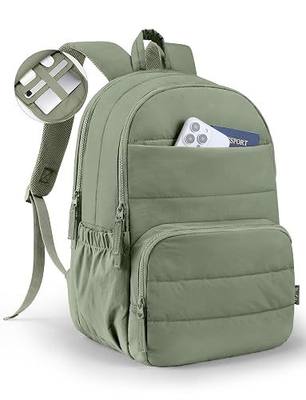 Uselike Travel Backpack for Women, 15.6 Inch Laptop Backpack, Quilted College Bookbag, Cute Work Backpacks, Water Resistant (Sage Green)