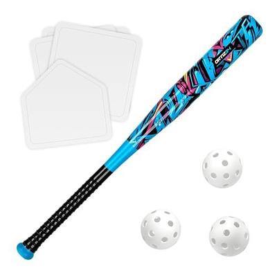 Grand Slam Set- Graffiti Plastic Bat, David Ortiz Backyard Baseball Set with 3 Balls, 4 Throw Down Bases