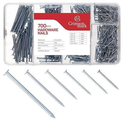 CrimsonMark Nails Assortment Kit - 700 PCS Galvanized Steel Nails for Wall | Hanging Pictures & Wall Art Decor, Organizer Box with 6 Sizes: 3/4", 1", 1-1/4", 1-1/2", 2" & Finish Nails.