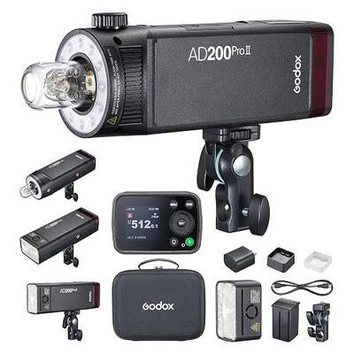 Godox AD200 PRO II Pocket Flash - Upgraded Heads (AD-S2 & Bare Bulb), 200Ws Bi-Color Model Lamp, 2.4G TTL & HSS,One-Tap Pairing with X3 Trigger - Compatible with Canon, Nikon, Sony, Fujifilm, Olympus