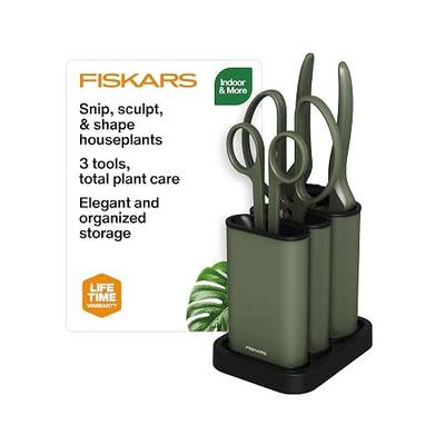 Fiskars Indoor Plant Care 3-Piece Set, Precision Gardening Tools with Nesting Storage Caddy, Detail Snips, Stem Shears & Bypass Pruner for Trimming & Shaping Houseplants, Stainless Steel Blades, Green