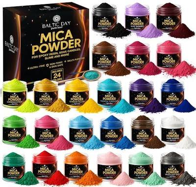 BALTIC DAY Mica Powder for Epoxy Resin – 24 Ultra-Vibrant Colors in Large 10g Jars (240g Total) – High-Pigment Cosmetic-Grade Pearlescent Powder for Soap, Slime, Candle Dye & Crafts