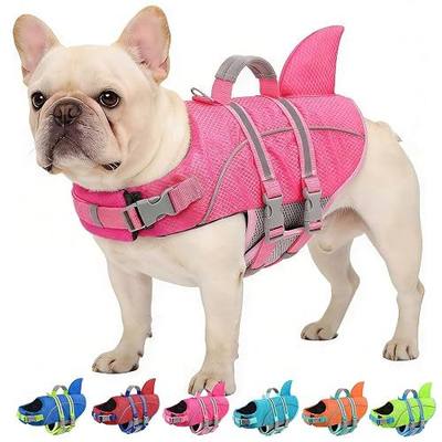 AOFITEE Small Dog Life Jacket, Shark Life Jackets for Swimming Boating, Reflective Dog Swimming Vest with High Buoyancy, Pet Life Preserver with Handle for French Bulldog, Pet Lifesaver (Hot Pink S)