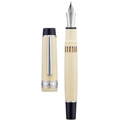 Wikult Yongsheng Junlai 930 Piston Fountain Pen, Ivory White Size 9 Iridiun Fine Nib, Fence Ink Tank Flat Top Design with Pope Memorial Engraving Limited Edition (Silver Trim)