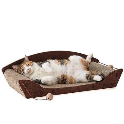 ZOMISIA 26'' Cardboard Cat Scratcher Bed - Large Scratcher Couch for Indoor Cats, Orthopedic Scratching Board, Lounger Scratching Couch with Bells