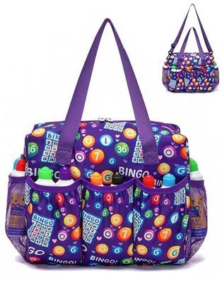 Bingo Bag with Pockets for Daubers & Dabbers Purple | Portable Bingo Tote Bag for Lotería, Accesorios de Bingo & Dobbers