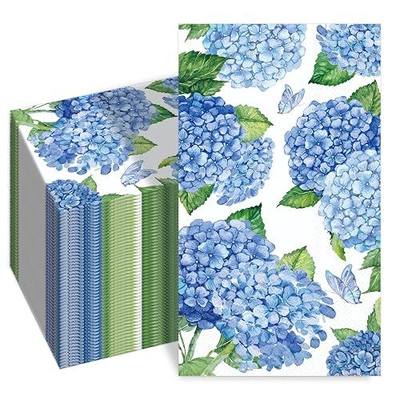 100 PCS Hydrangea Paper Napkins, Blue Hydrangea Floral Paper Napkins 3-Ply Disposable Hand Towels for Home Dinner Party Guest Napkin Summer Wedding Fall Flowers Party Decorations