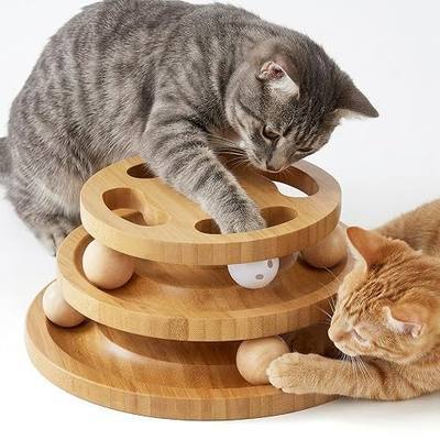 ZOMISIA Cat Ball Track Toy with Puzzle Top, Wooden Cat Toys for Indoor Cats | Interactive Spinning Balls, Large Cat Ball Tower for Kitten Exercise Mental Stimulation Self Play Home Enrichment