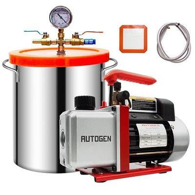 AUTOGEN 5 Gallon Vacuum Chamber Kit Tempered Glass Lid with 4 CFM Single Stage Vacuum Pump HVAC, Perfect for Stabilizing Wood, Degassing Silicones, Epoxies and Essential Oils