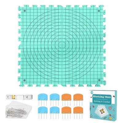 Yarniss Blocking Mats for Knitting & Crochet,Grid Mat w/T-Pin,12.6" x 12.6" | Extra Thick Knitting Interlocking Blocking Mats with Grid & Circle Lines,Blue