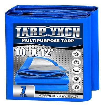 Tarp 10x12 Feet, 7 Mil Thick Waterproof Poly Tarps Cover UV Resistant, Rip & Tear Proof with Metal Grommets Every 20 Inche (Blue/Silver)