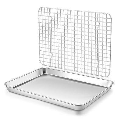 Homikit Baking Sheet with Wire Rack Set (1 Pan+1 Rack), 12" x 10" Stainless Steel Quarter Sheet Pan with Grid Cooling Rack for Toaster Oven Roasting, Metal Bacon Cookie Trays Nonstick Jelly Roll Pan
