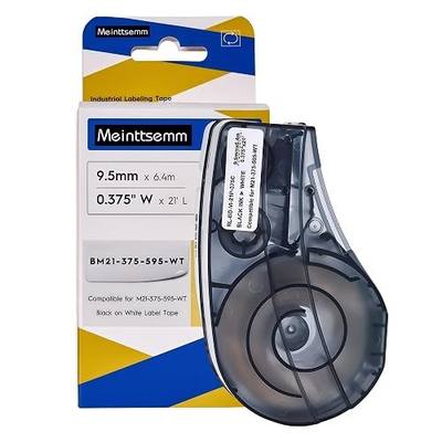 Replacement Label Tape for M21-375-595-WT, All-Weather Vinyl Label Black on White .375" 21' L, Works with Brady M210, M210-LAB, BMP21-PLUS, BMP21-LAB, M211 Printers for Lab and Equipment Labeling