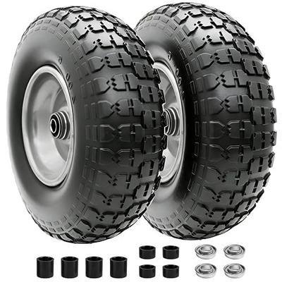 13 Inch Wheelbarrow Tire Flat Free 4.00-6 Tires, 5/8" Bearings Universal Solid Tires with Extra 3/4" Bearings Replacement Wheelbarrow, Hand Truck, Garden Cart, Wagon, Dolly (2 Pack)