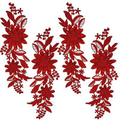 2 Pairs 4Pcs Red Embroidery 3D Flower Applique Vintage Embroidered Lace Appliques Sew On Soild Floral Polyester Patches for Sewing Making Dresses Clothes Wedding Decoration DIY Bags Craft