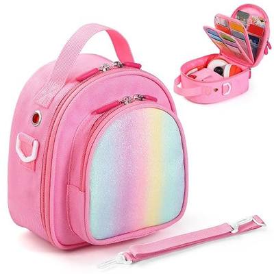 Carrying Case Compatible with Yoto Mini 2024 Edition Kids Audio Music Player & Headphone, Travel Storage Bag for Audiobook Cards Radio (Up to 30 Cards) with Adjustable Strap, Pink(Bag Only)