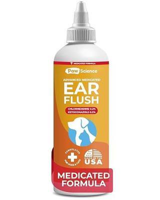 Paw Science Dog Ear Cleaner - Cat & Dog Ear Infection Treatment - Medicated Pet Ear Wash, Flush, and Cleaning Solution for Dogs and Cats - Remedy for Itchy Yeast Relief