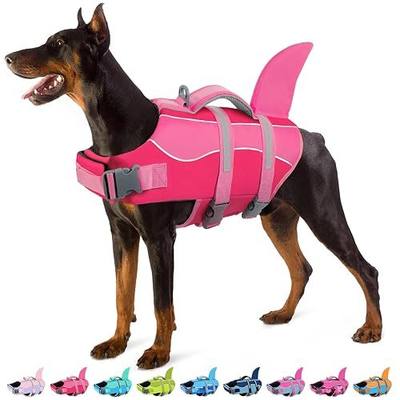 Dog Life Jacket - Shark Dog Life Vest for Swimming Boating, Reflective Lifejacket with High Buoyancy and Rescue Handle, Adjustable Lifesaver for Small Medium Large Breeds, Pink L