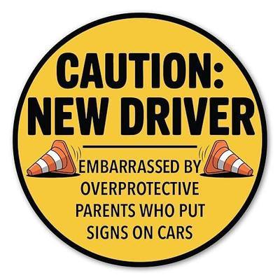 Caution New Driver Car Magnet 5 Inch, Funny Student Driver, Made in USA | Heavy duty magnetic decal for car or any magnetic surface, UV printed