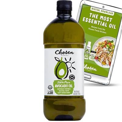 Chosen Foods 100% Pure Avocado Oil for Cooking - 1.75L with Recipe eBook Bundle - Made With Good Fats from Avocados, Naturally Refined, Never Adulterated, High Smoke Point, Non-GMO, Soy-Free, Canola Oil-Free, Gluten-Free, Keto