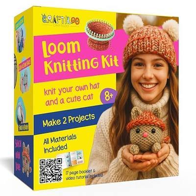 CRAFTILOO Knitting Kit for Kids – Beginner Knitting Kit to Make a Hat & Cat – Quick Knit Loom Kit with Yarn, Tools & Instructions