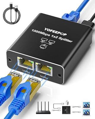 Gigabit Ethernet Splitter 1 to 2, RJ45 LAN Splitter for Cat8/7/6/5e/5 | 1 Input 2 Output • 1000Mbps • USB-C Powered • Home Office & Gaming • Stable Router Connection
