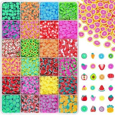 24-Grid TINKRSTUFF Fruit Slice Polymer Clay Slime Add Ins for Nail Art Fimo, Fake Sprinkles Scrapbooking Embellishments & Lip Gloss, Bulk Slime Mix Ins Assorted Fruits Accessories for DIY Crafting
