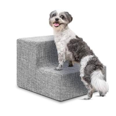 Best Pet Supplies Dog Stairs & Steps - Foam Steps for Small Dogs & Cats, Non-Slip Indoor Balanced Pet Step Support, Dog Ramp, No Assembly, Ash Gray Linen, 2-Step (12-inch Height)