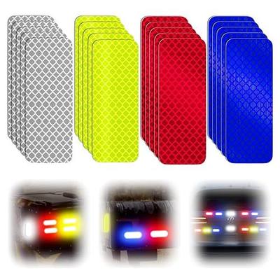 PHIXBEAR 20 Pcs Super Reflection Reflective Stickers, Safety Reflective Tape for Car Bike Mailbox Helmet, White Yellow-Green Red Blue Reflective Tape Outdoor Waterproof 3.15" X 1.18"