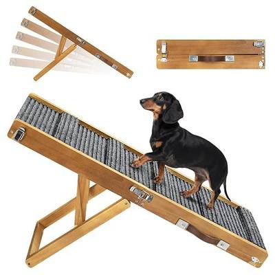 Foldable Dog Ramp for Couch, Small Dog Ramp for Bed Pet Ramps for Small Dogs Indoor, 4 Adjustable Height from 13.6" to 21", Stable Pet Steps with Non-Slip Pad, Use for Low Bed Couch Stairs, Walnut
