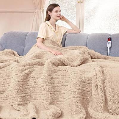 Heated Blanket Full Size 72"X84" Beige with Soft Sherpa, 10H Timer | Double Sided Sherpa Electric Blanket Full With LED Display, 6 Heating Levels, Machine Washable, Fast Heating, Gift For Women