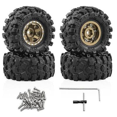 1.0" Beadlock Wheels and Tires for SCX24 TRX4M RC Crawler Upgrade (Bronze)