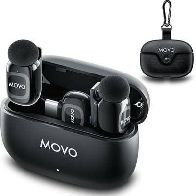Movo NanoMic Dual USB-C Wireless Microphone for iPhone 15/16/17 and Up, Android, iPad Pro & Laptops – Wireless Lavalier Mic for USB-C Smartphones & Devices, Great for Vlogging & TikTok