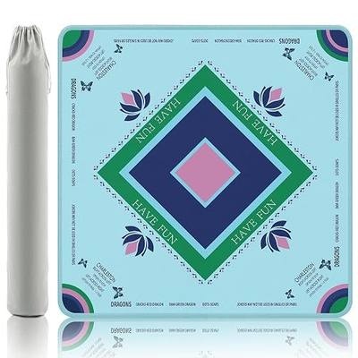 Turquoise Mahjong Mat with Lotus & Butterfly Artwork - 32.4x32.4 Inch Hand-Painted Style Rubber Mat, Zen Decor Waterproof Surface, Anti-Slip Foldable Design for Asian-Themed Game Nights