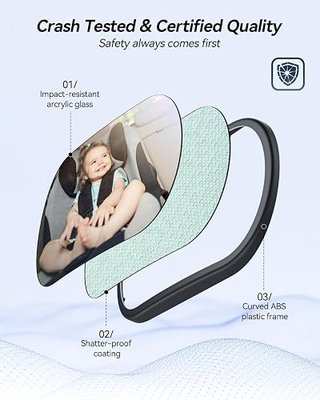 Baby Car Mirror for Rear Facing Seat,Black | 360°Rotation,Easy Install,PMMA Material,High Safety Shatterproof,Clear Wide View,Newborn Essentials