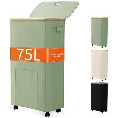 Vincona Laundry Basket with Wheels, Dirty Clothes Hamper on Wheels, Rolling Tall Laundry Hamper with lid for Laundry Room, Dorm and Bathroom, 75L Sage Green