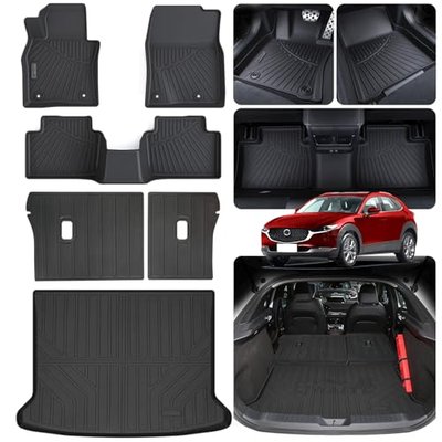 LJWAITO Floor Liners & Cargo Liners & Backrest Mat for 2020-2025 Mazda CX-30 CX30,TPE All Weather Protection Floor Mat with Trunk Mat Covering The Backrest