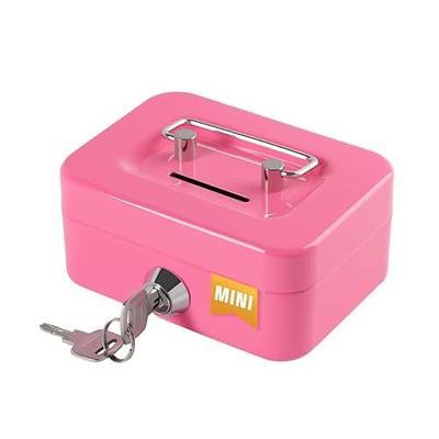 Cash Box with Lock Small Cute Coin Lock Box with Money Slot Mini Portable Gamblers Safe Box 4.5"x3.4"x2.4" Pink